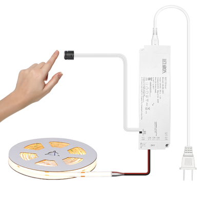 نوار نور LED LETARON COB، نوار LED 24 ولت، 480 عدد LED در هر متر، فوق العاده روشن با لومن بالا 3000K سفید گرم 5 متر، قابلیت تنظیم نور با نوار 5 متری، منبع تغذیه 60 وات UL، سوئیچ لمسی برای اتاق خواب، خانه، آشپزخانه DIY