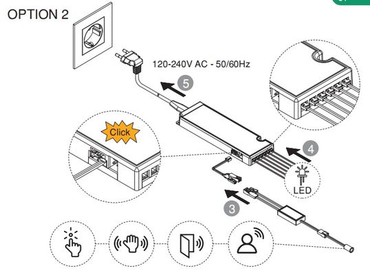 درایور LED مبلمان جهانی گواهینامه CE برای کابینت Letaron ولتاژ خروجی 100-240V