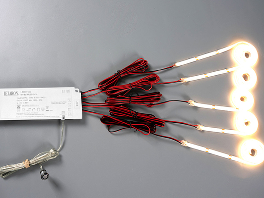 نوار نور LED LETARON COB، نوار LED 24 ولت، 480 عدد LED در هر متر، فوق العاده روشن با لومن بالا، 3000K سفید گرم، 3 متر، قابلیت تنظیم نور با نوار 3M، منبع تغذیه 30 وات UL، سوئیچ لمسی برای اتاق خواب، خانه، آشپزخانه DIY