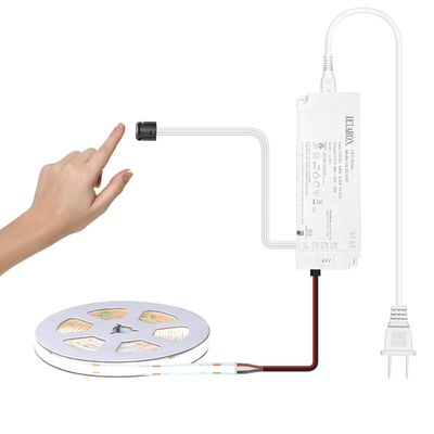 نوار نور LED LETARON COB، نوار LED 24 ولت، 480 عدد LED در هر متر، فوق العاده روشن با لومن بالا 6000K سفید، 3 متر، قابلیت تنظیم نور با چسب 3M، منبع تغذیه 30 وات UL، سوئیچ لمسی برای اتاق خواب، خانه، آشپزخانه DIY